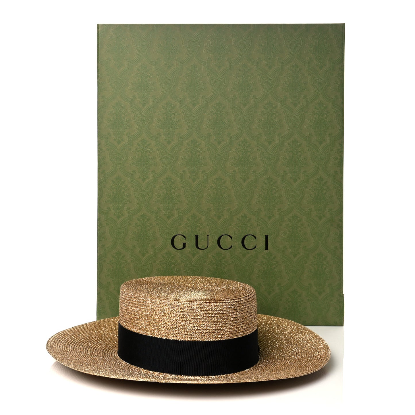 Glittered Straw Grosgrain Wide Brim Hat S Gold Black