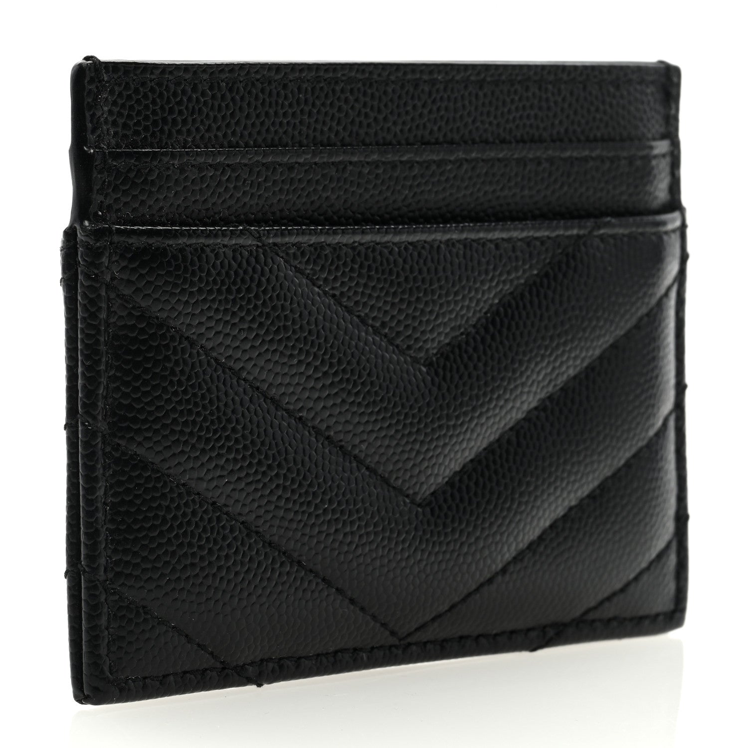 Saint Laurent Grain De Poudre Matelasse Chevron Monogram Credit Card Case Black 3 of 6