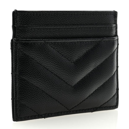 Saint Laurent Grain De Poudre Matelasse Chevron Monogram Credit Card Case Black 3 of 6