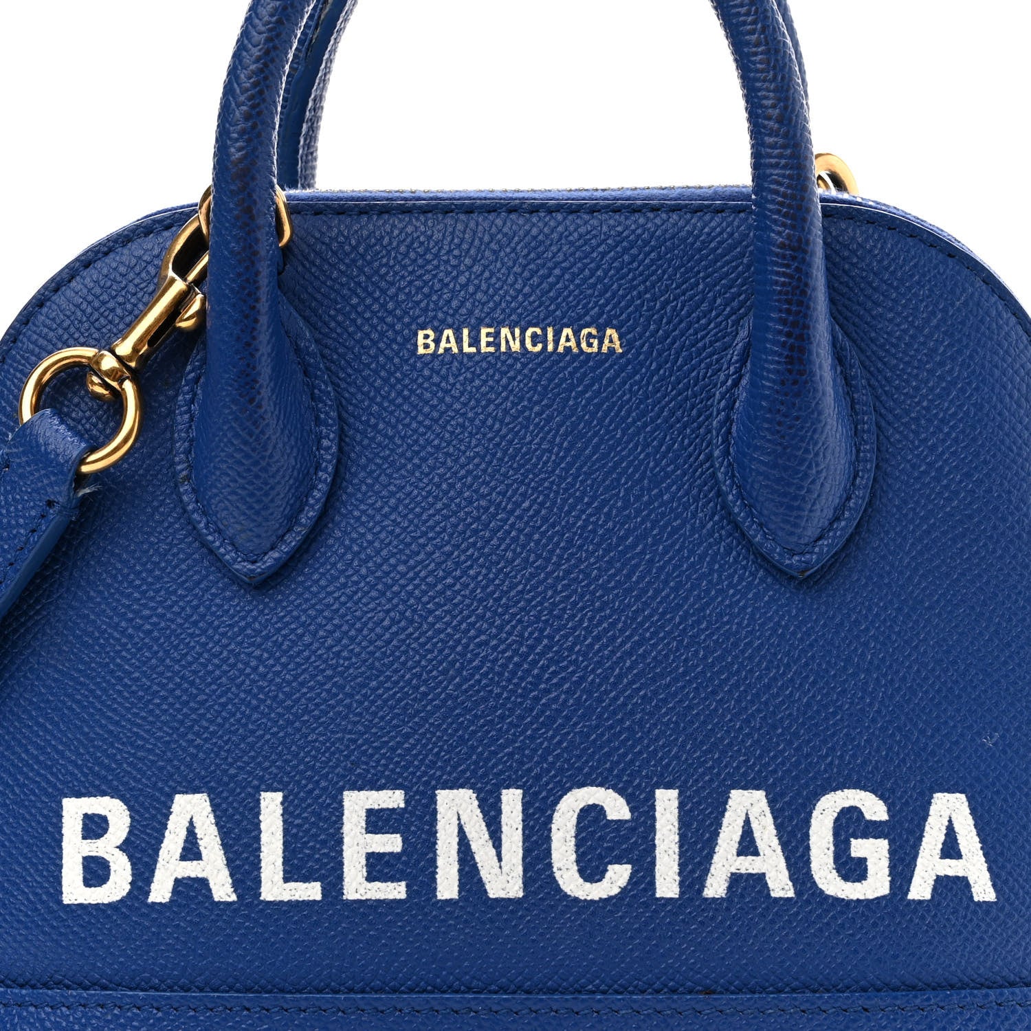 Balenciaga Signature Grained Calfskin Logo S Ville Top Handle Bag Bleu Roi White 9 of 12