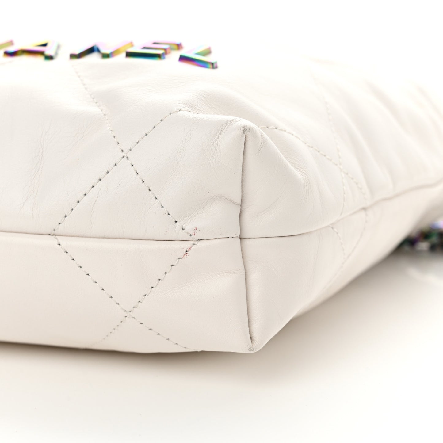 Shiny Calfskin Quilted Rainbow Mini Chanel 22 White