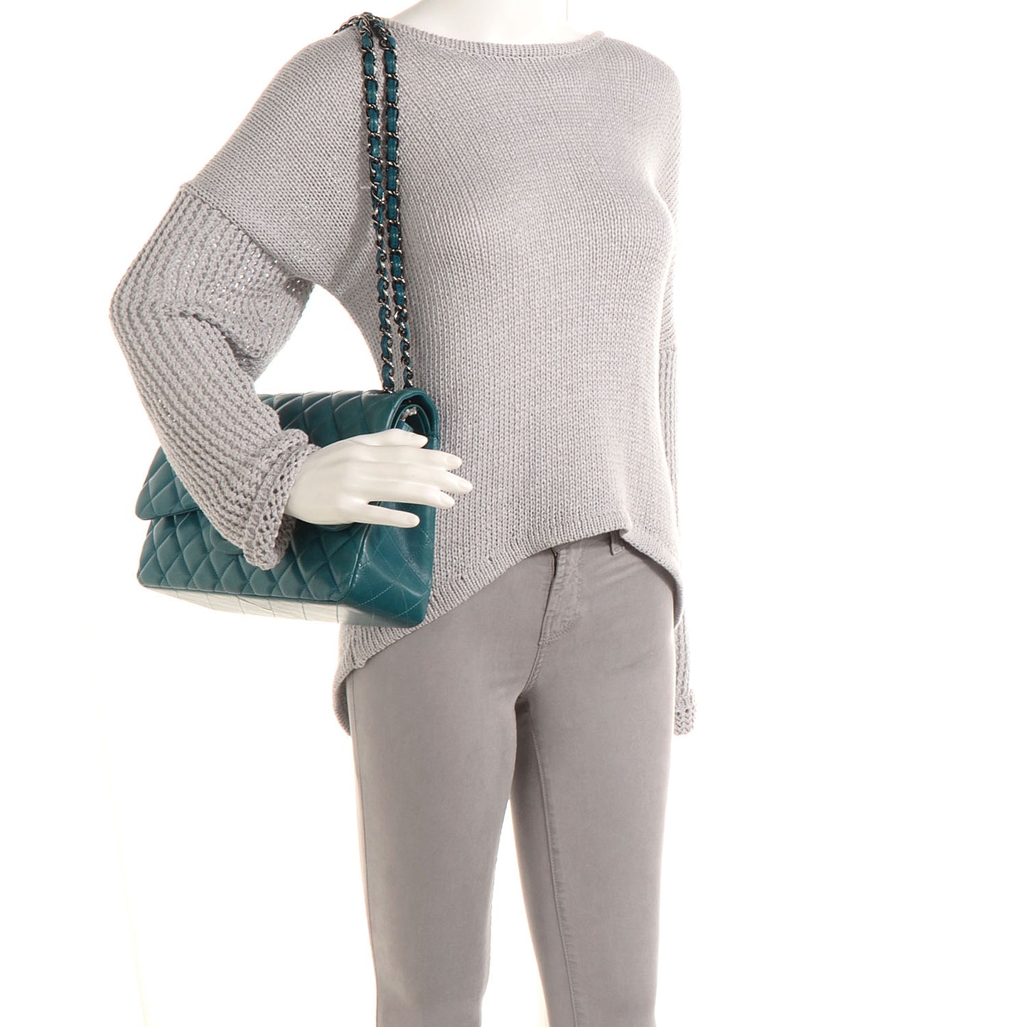 Lambskin Quilted Jumbo Double Flap Turquoise