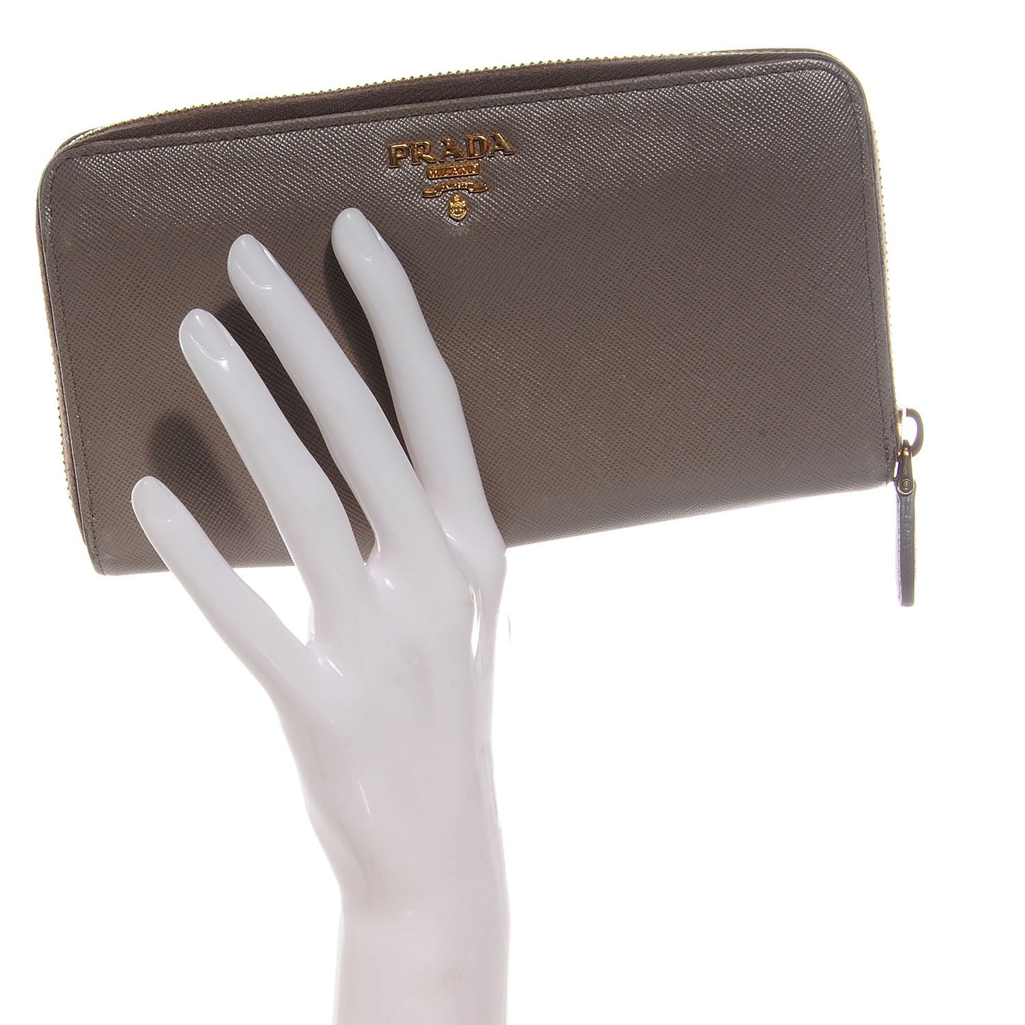 Saffiano Metal Zip Around Wallet Argilla