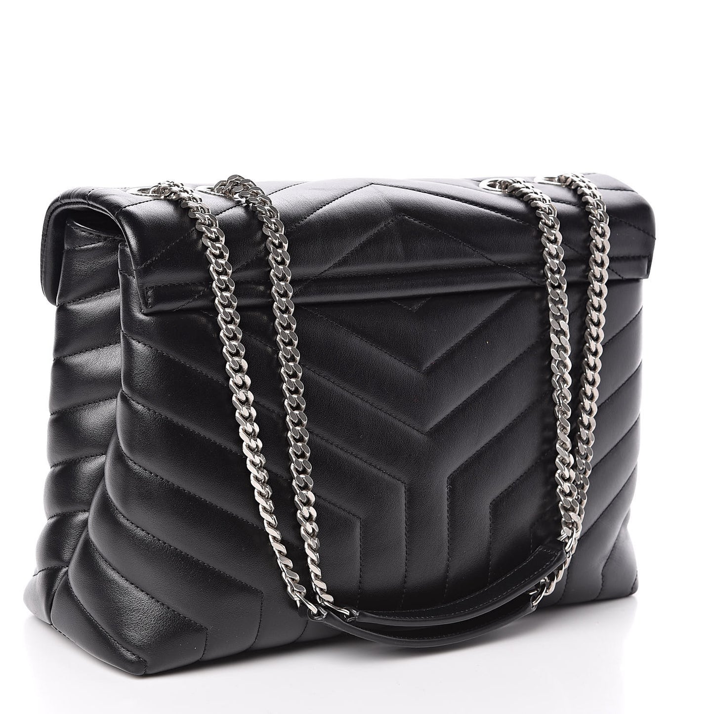 Calfskin Y Quilted Monogram Medium Loulou Chain Satchel Black