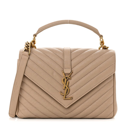 Saint Laurent Sheepskin Matelasse Chevron Monogram Medium College Bag Dark Beige 1 of 14