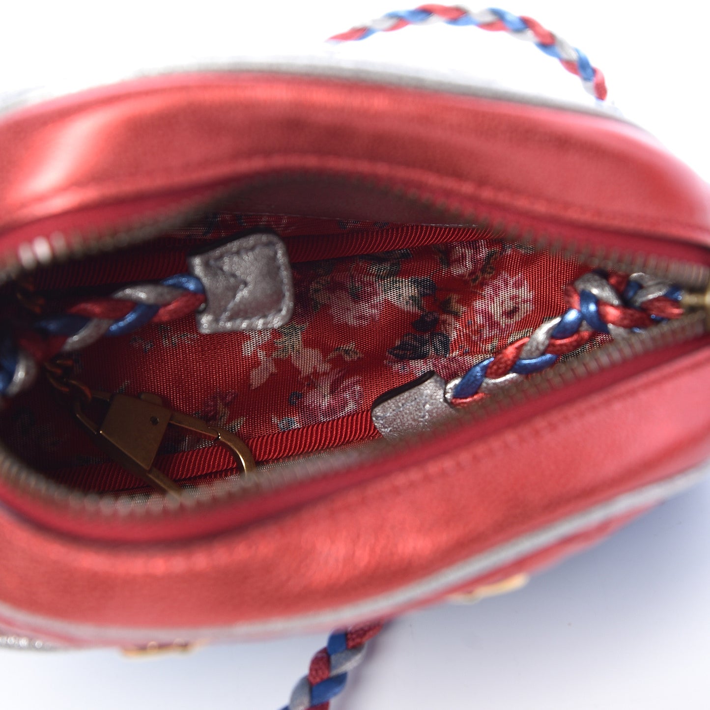Laminated Nappa Trapuntata Mini Zumi Dome Shoulder Bag Rosso Marine Argento