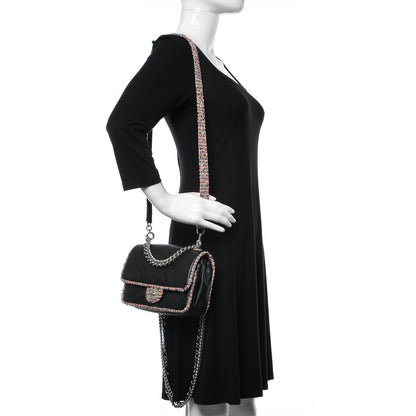 Chanel Lambskin Tweed Quilted Elegant Trim Flap Black 2 of 12