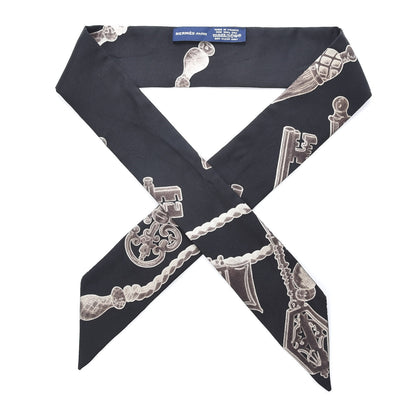 Hermes Silk Les Cles Twilly Black 1 of 2