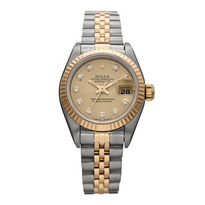 Rolex Stainless Steel 18K Yellow Gold Diamond 26mm Oyster Perpetual Datejust Watch Champagne 69173 1 of 4