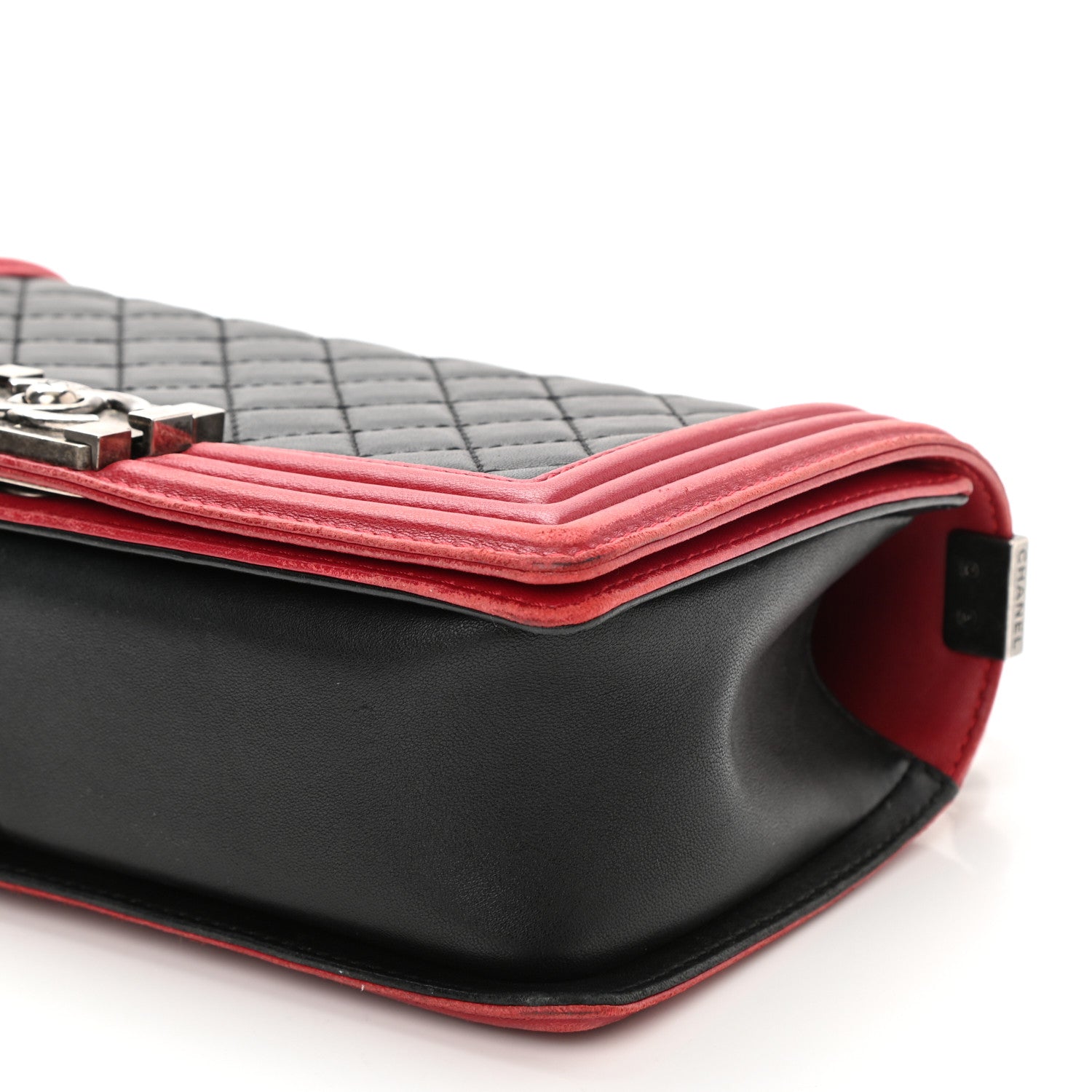 Chanel Lambskin Quilted Medium Boy Flap Black Red 9 of 9