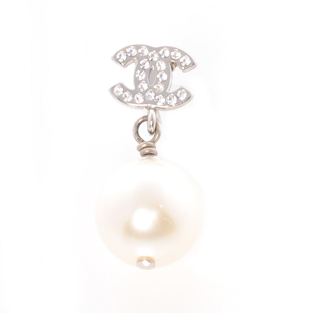 Chanel Swarovski Crystal CC Pearl Dangle Earrings 1 of 4