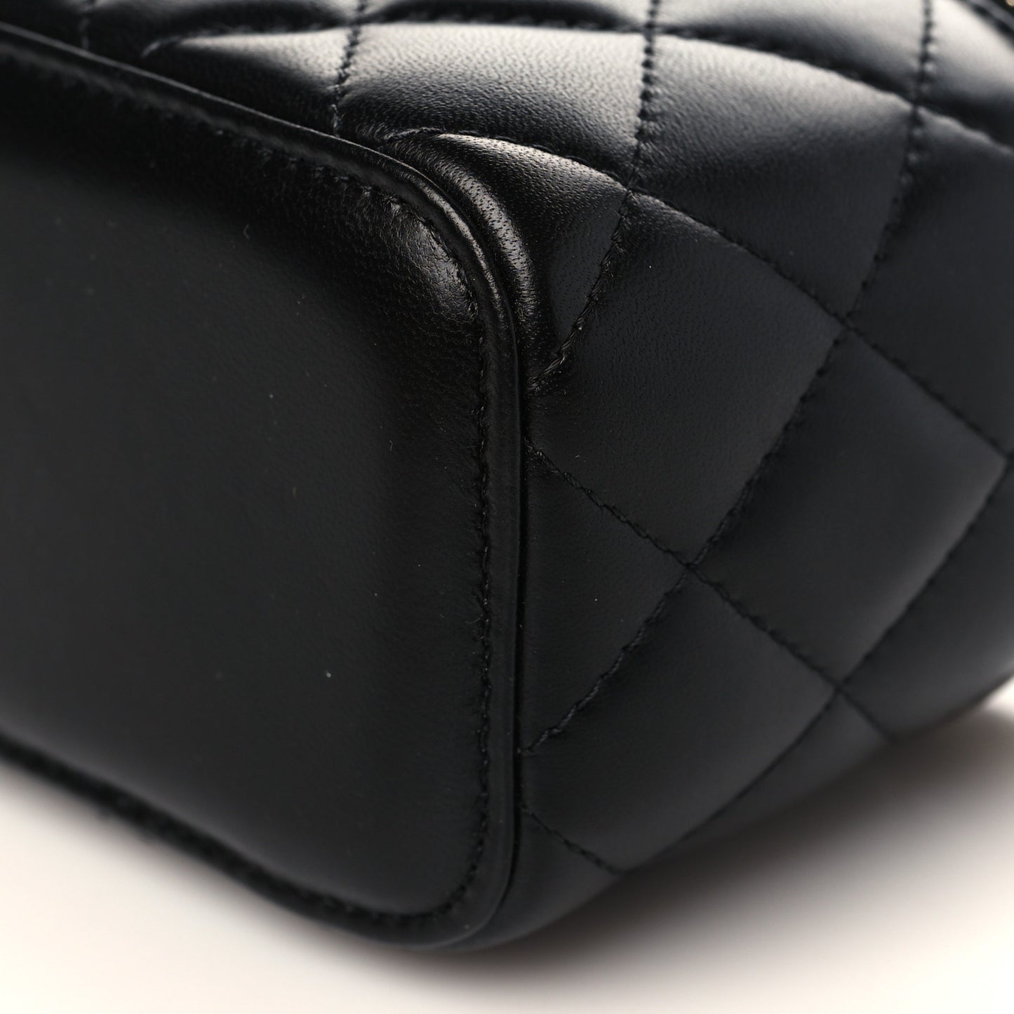 Lambskin Quilted Mini Pearl Crush Vanity Case With Chain Black
