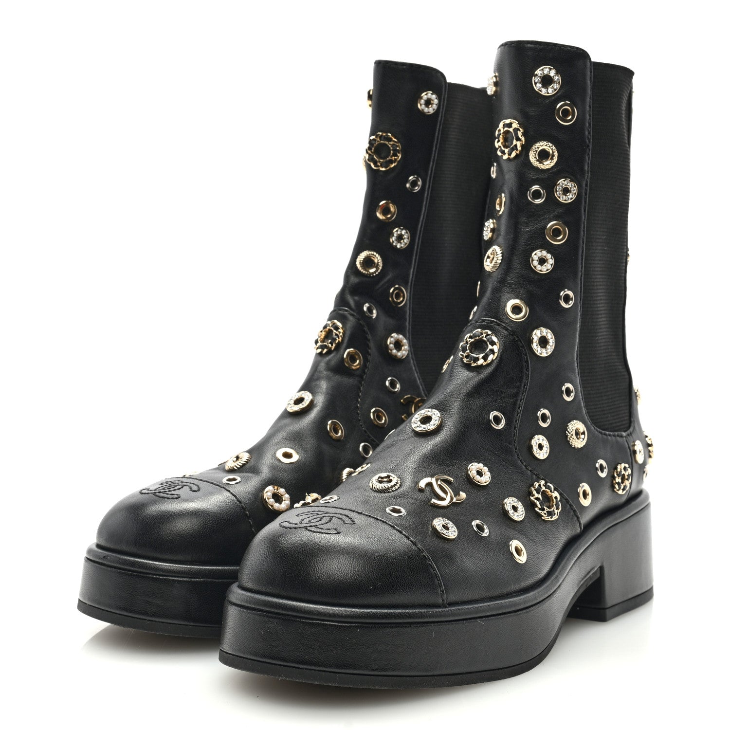 Chanel Lambskin Riveted Cap Toe Short Boots 36 Black 3 of 7