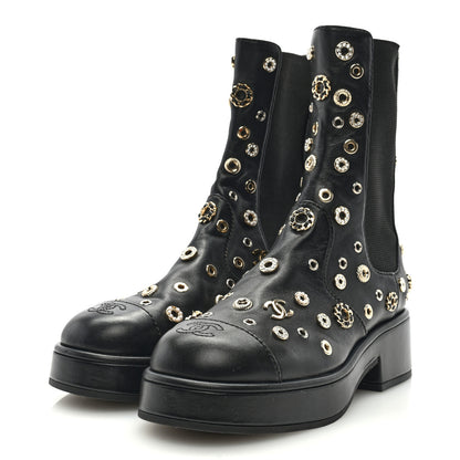 Chanel Lambskin Riveted Cap Toe Short Boots 36 Black 3 of 7