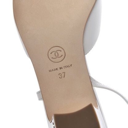 Chanel Lambskin Goatskin Cap Toe CC Slingback Sandals 37 White 6 of 8