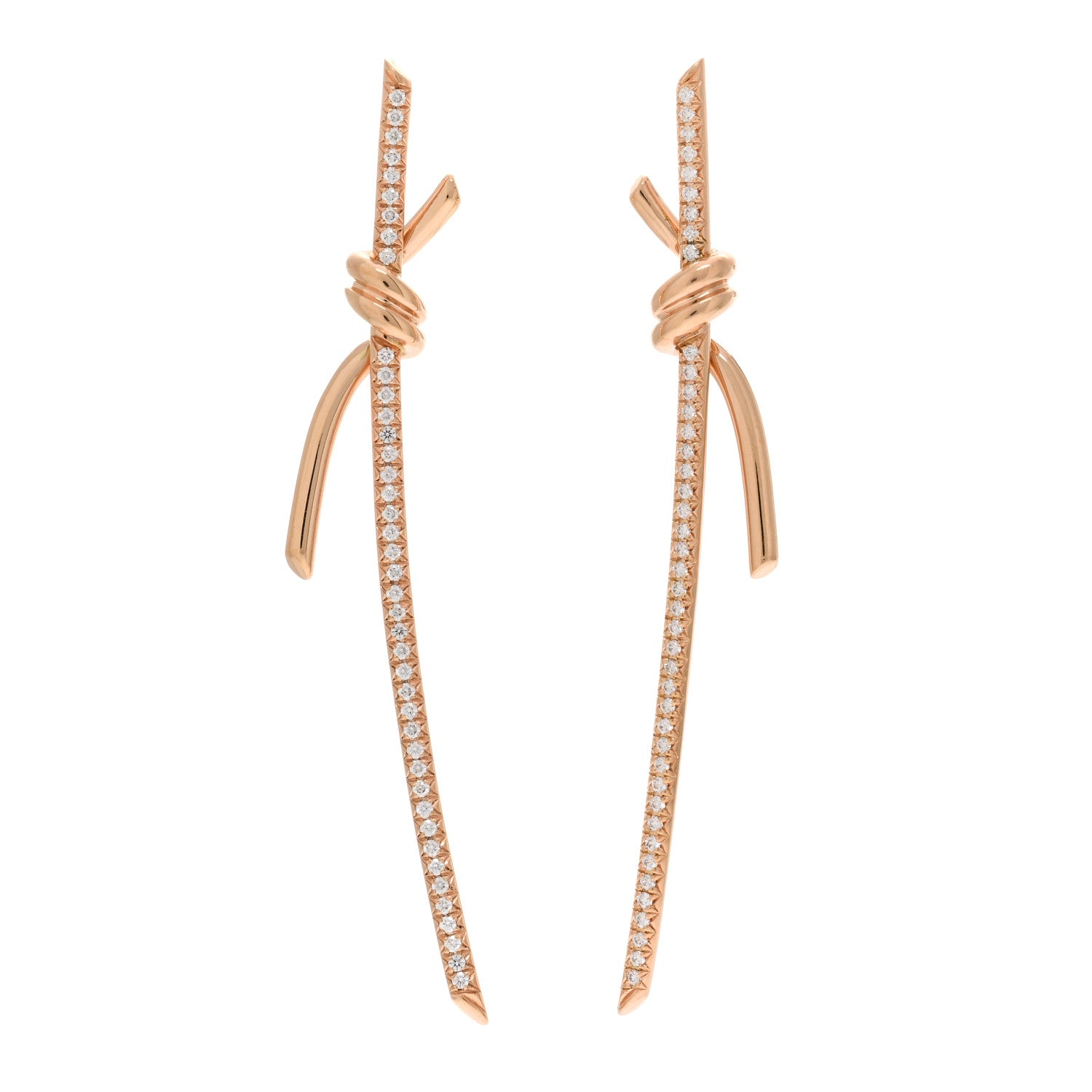 Tiffany 18K Rose Gold Diamond Tiffany Knot Drop Earrings 1 of 4