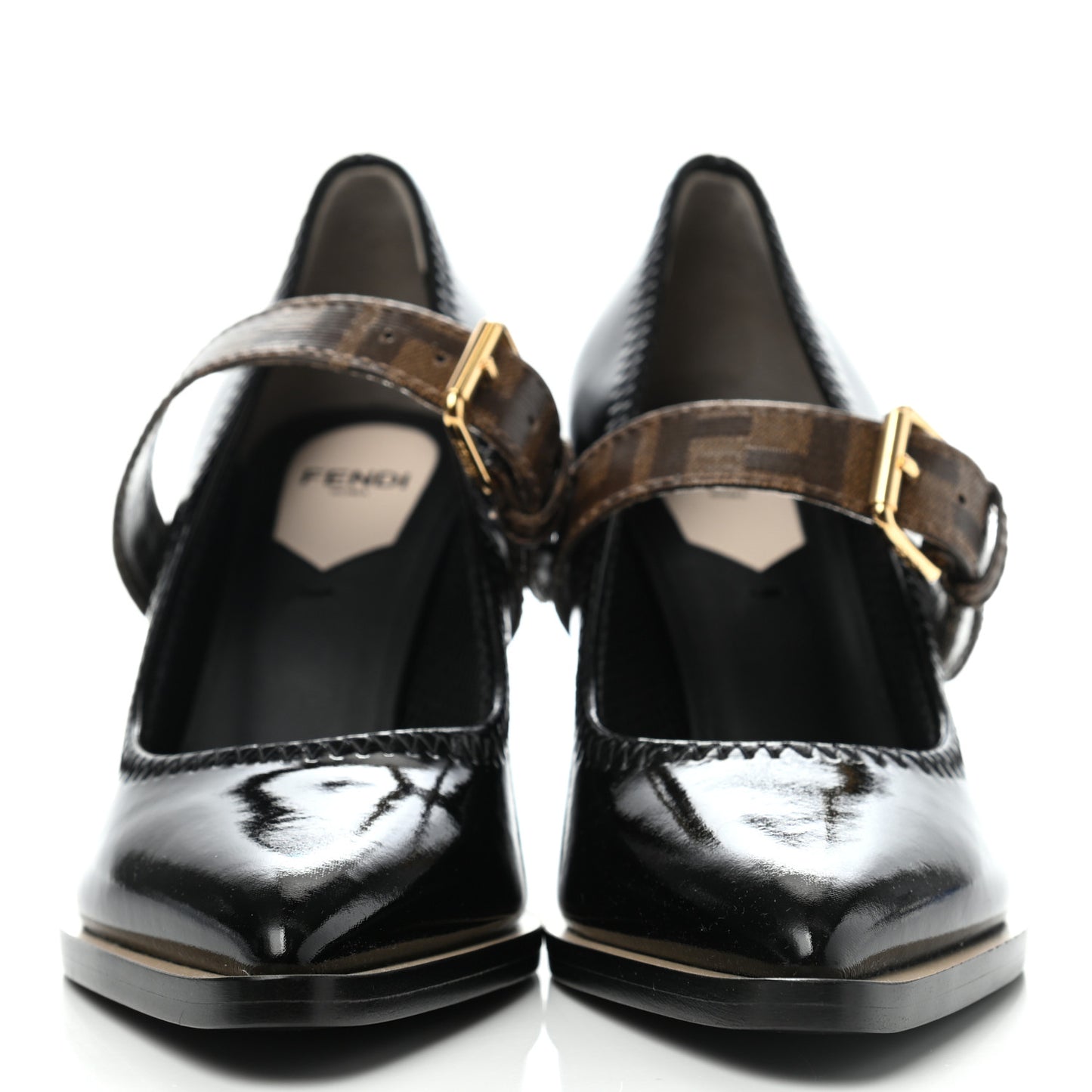 Glossy Neoprene Glazed Fabric FF FFrame Court Mary Jane Pumps 35 Black Tobacco Moro