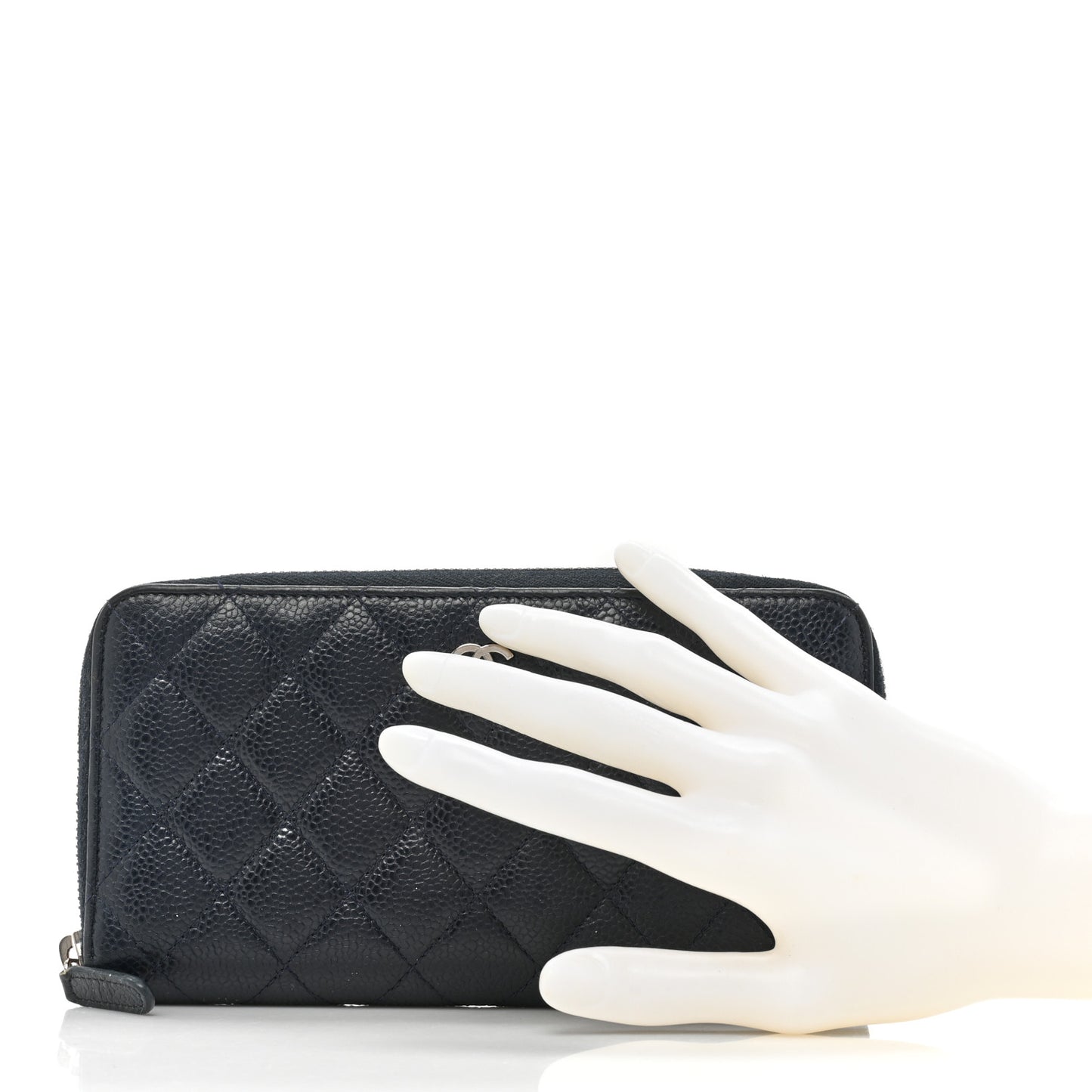 Caviar Quilted Large Gusset Zip Around Wallet Navy