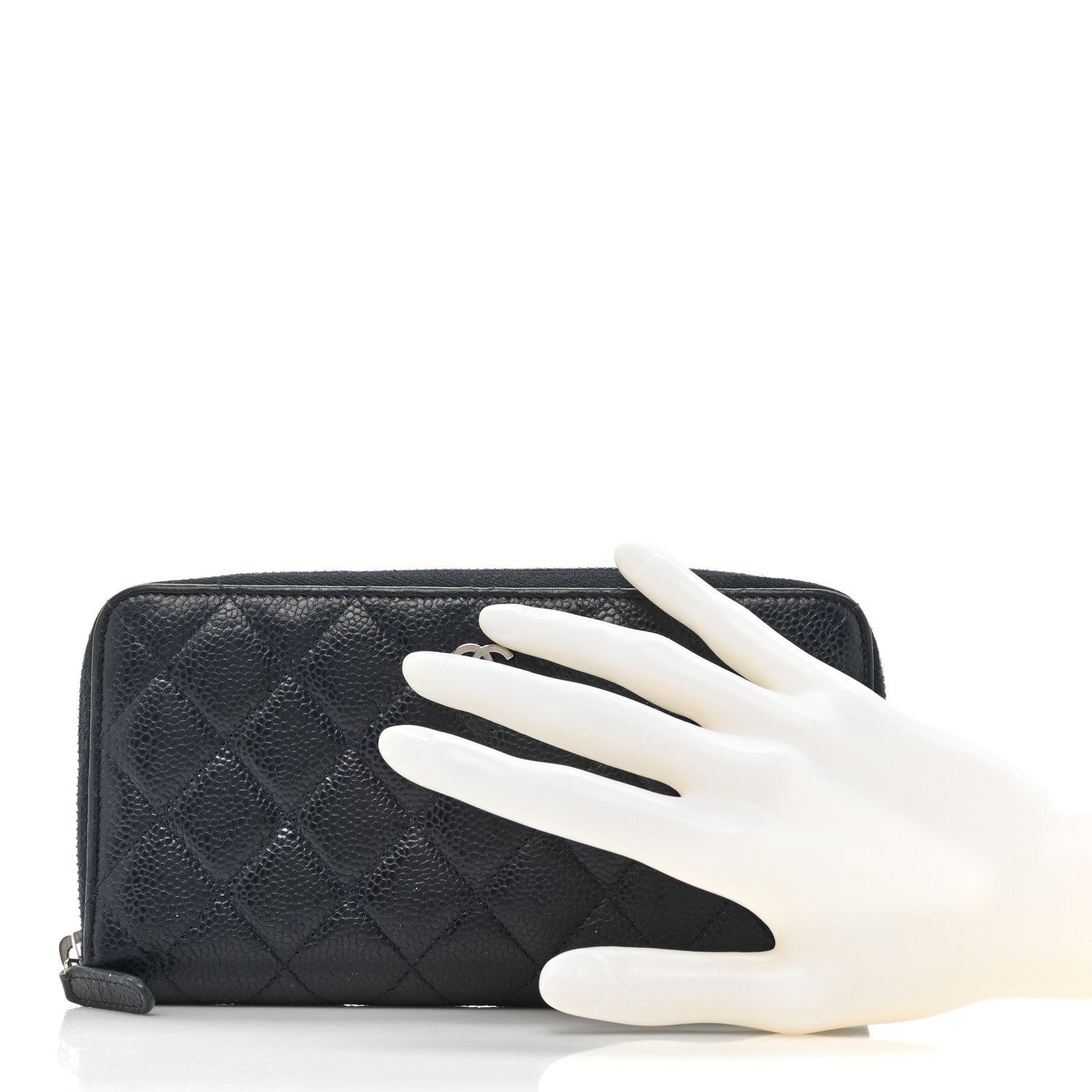 Chanel Caviar Quilted Large Gusset Zip Around Wallet Navy 2 of 22