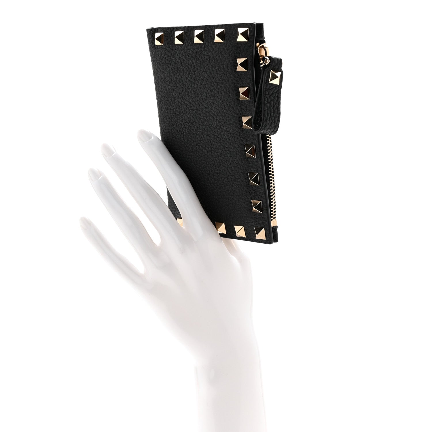 Valentino Garavani Pebbled Calfskin Rockstud Coin Case Card Holder Black 2 of 7