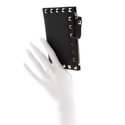 Valentino Garavani Pebbled Calfskin Rockstud Coin Case Card Holder Black 2 of 7