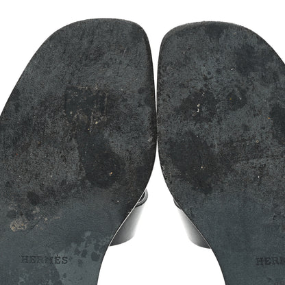 Hermes Box Calfskin Clous Pyramide Oran Sandals 37 Black 11 of 14