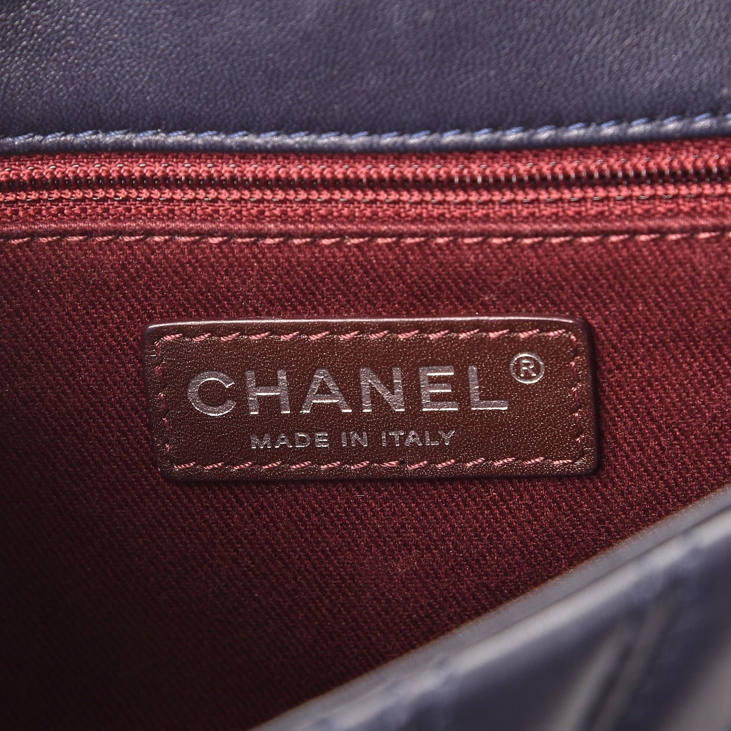 Lambskin Chevron Double Stitch Medium Single Flap Navy