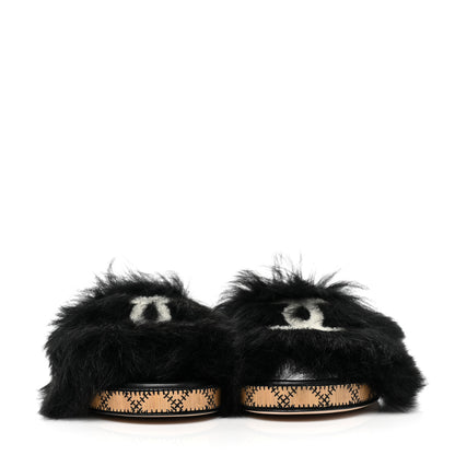 Chanel Shearling Lambskin CC Mules 39 Black White 2 of 9