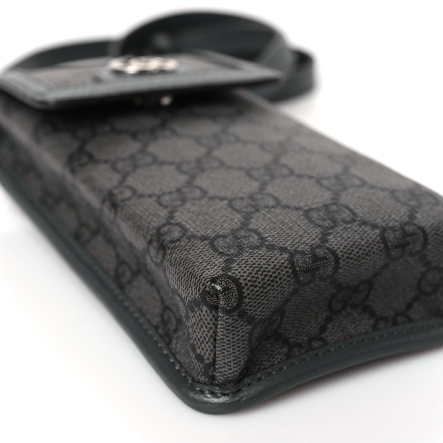 GG Supreme Monogram Textured Dollar Calfskin Phone Crossbody Bag Grey Black Graphite Grey