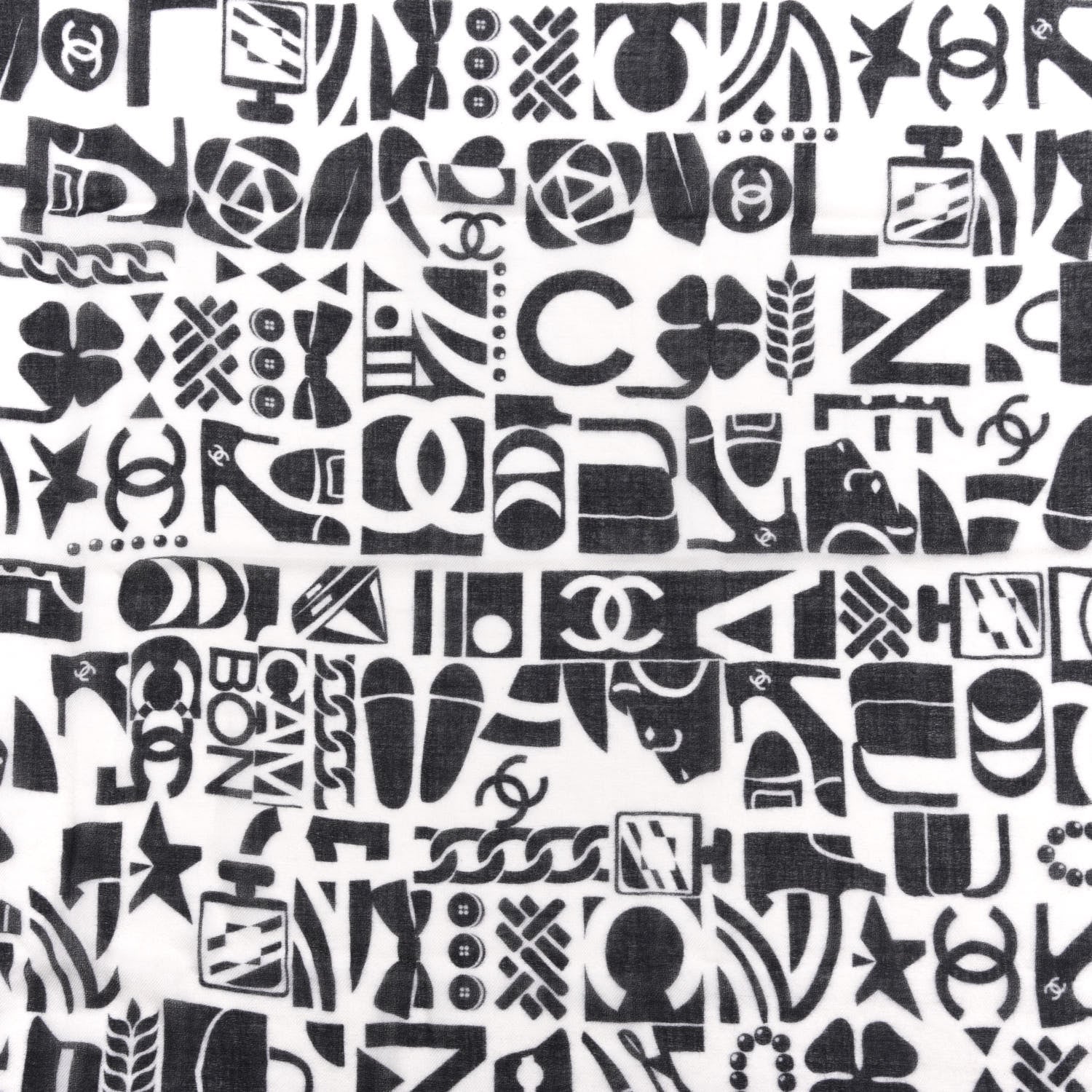 Chanel Cashmere Silk Scarf Shawl Black White 2 of 4