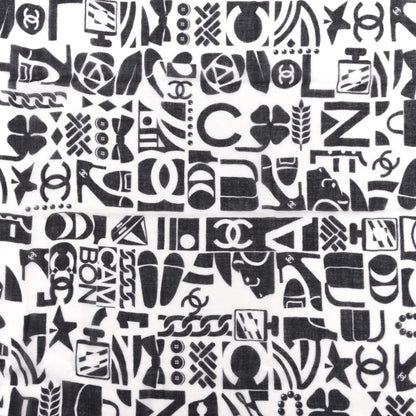 Chanel Cashmere Silk Scarf Shawl Black White 2 of 4