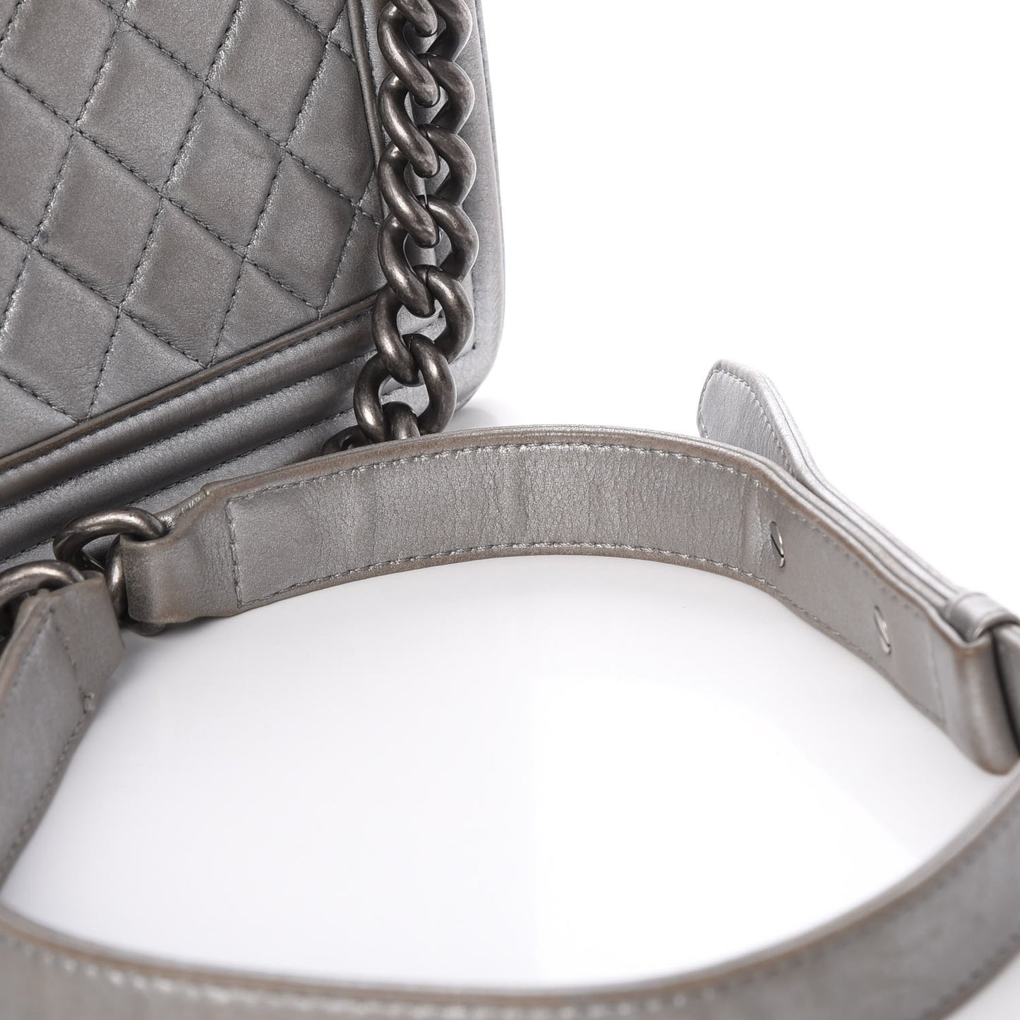 Metallic Calfskin Quilted Medium Boy Flap Silver