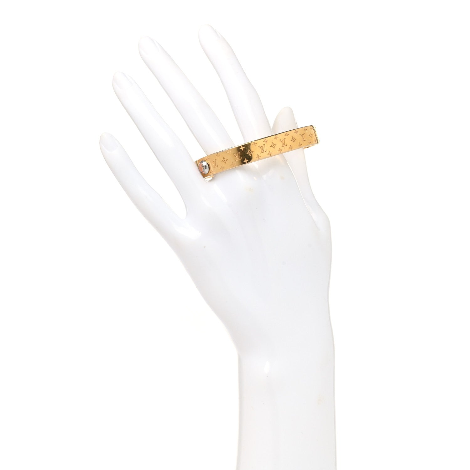 Louis Vuitton Brass Monogram Nanogram Cuff S Gold 2 of 8