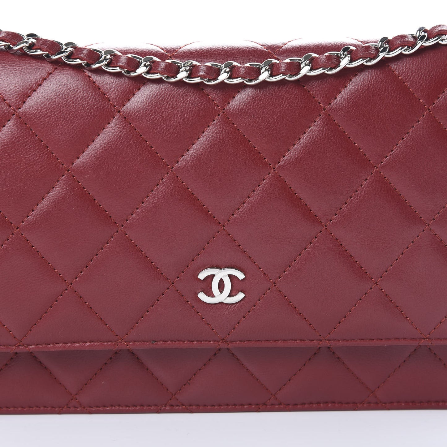 Lambskin Quilted Wallet on Chain WOC Red