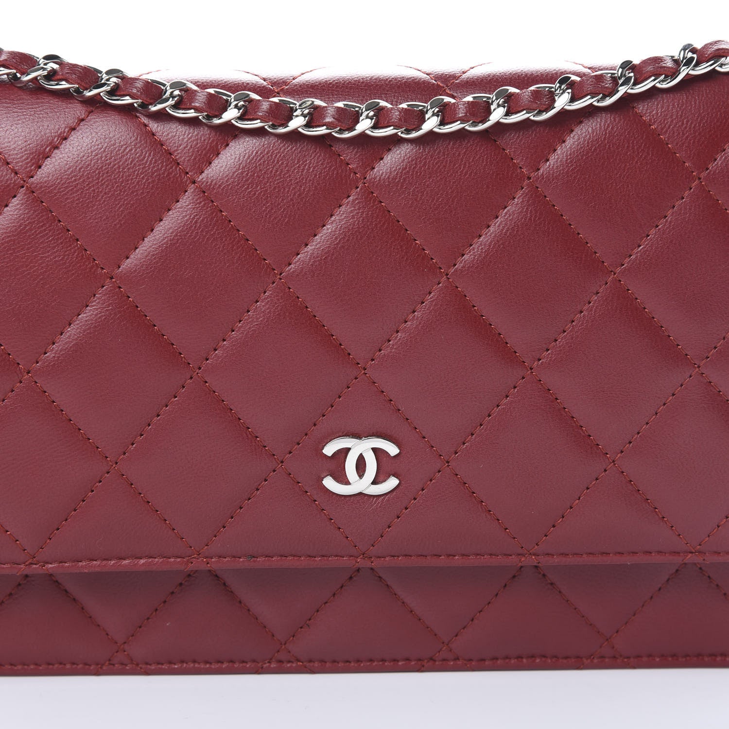 Chanel Lambskin Quilted Wallet on Chain WOC Red 8 of 12