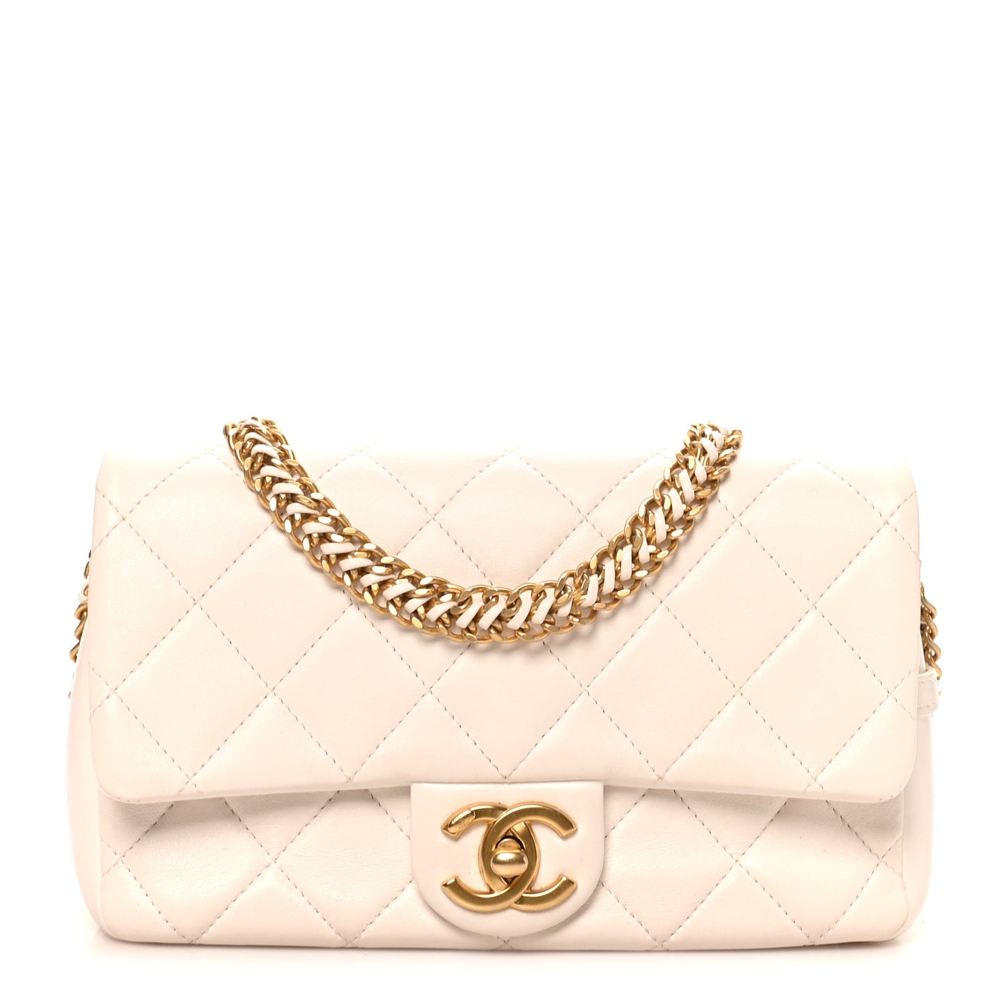 Lambskin Quilted Small CC Crystal Logo Chain Flap White
