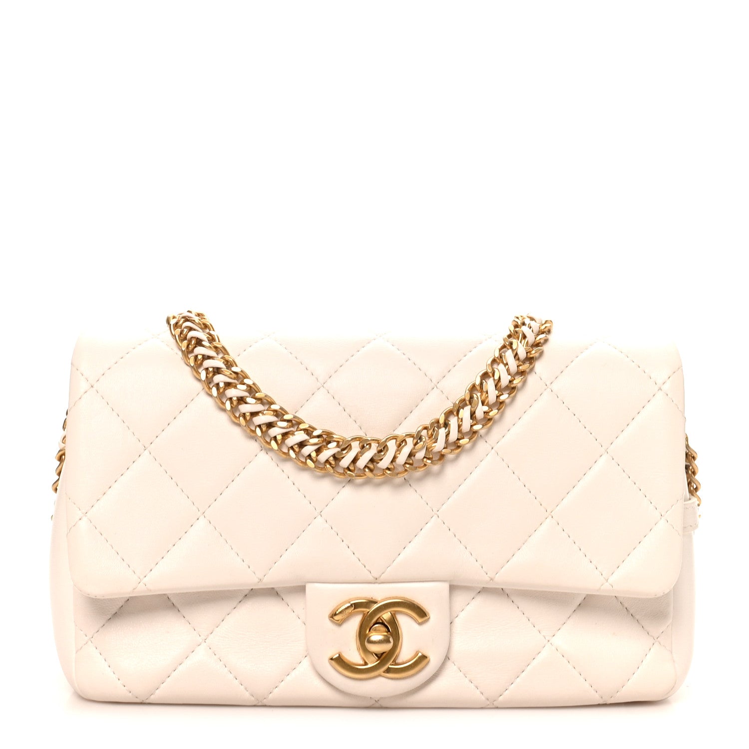 Chanel Lambskin Quilted Small CC Crystal Logo Chain Flap White 1 of 10