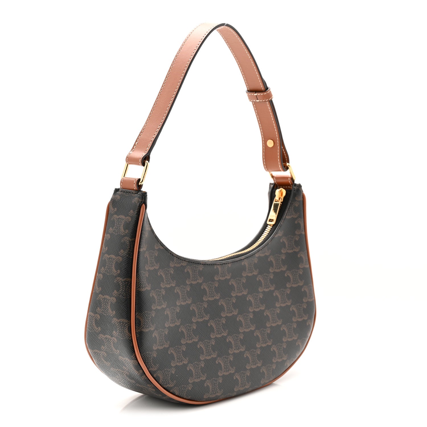 Celine Triomphe Canvas Calfskin Ava Shoulder Bag Tan 3 of 9