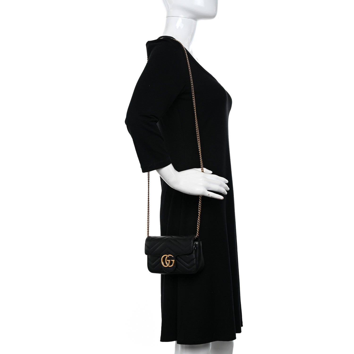 Gucci Calfskin Matelasse Super Mini GG Marmont Shoulder Bag Black 2 of 10