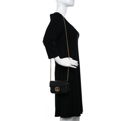 Gucci Calfskin Matelasse Super Mini GG Marmont Shoulder Bag Black 2 of 10