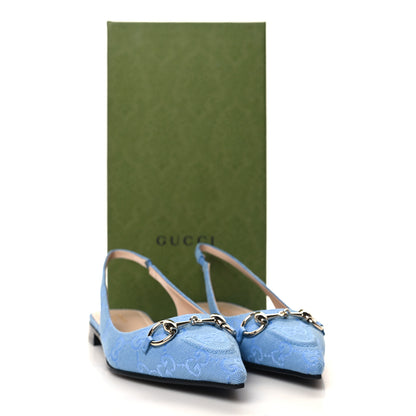 Gucci Canvas GG Monogram Horsebit Womens Slingback Ballet Flat 37.5 Light Blue 9 of 9