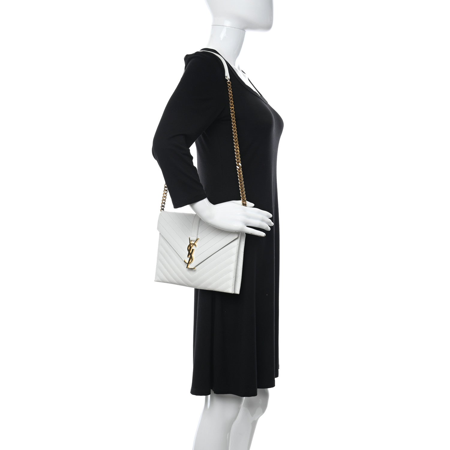 Saint Laurent Calfskin Monogram Chevron Shoulder Bag Crema Soft 2 of 17