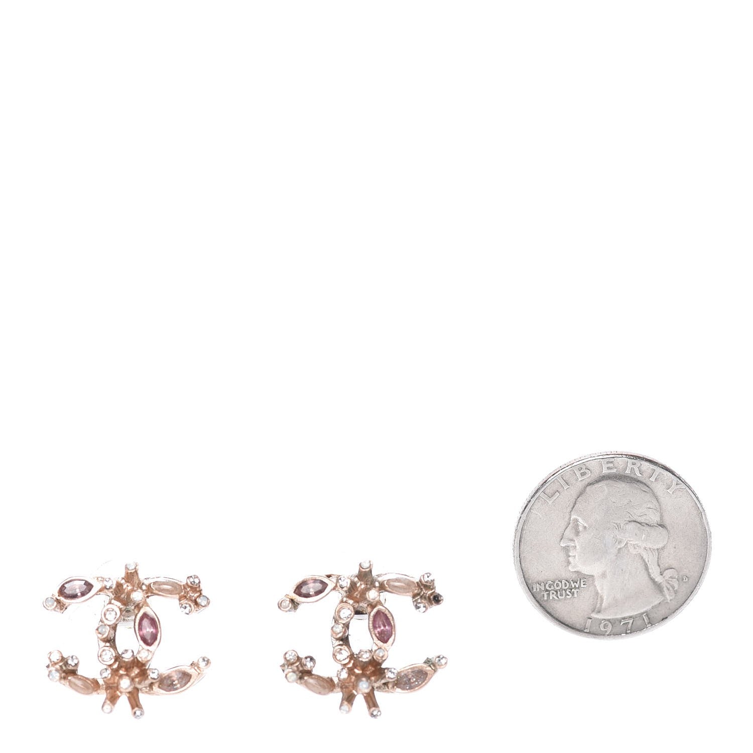 Chanel Crystal CC Earrings Gold Rose Violet 2 of 6