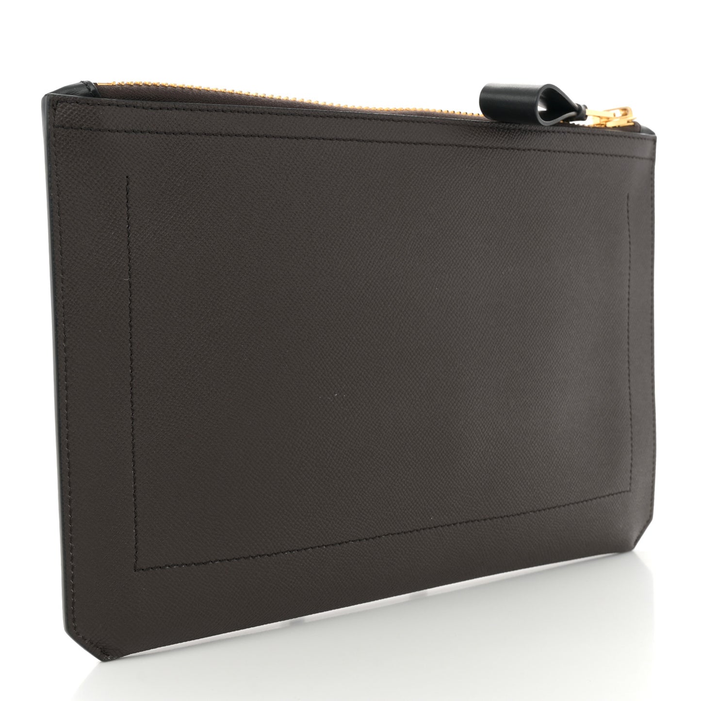 Grained Calfskin Portfolio Clutch With Handle Dark Brown Black
