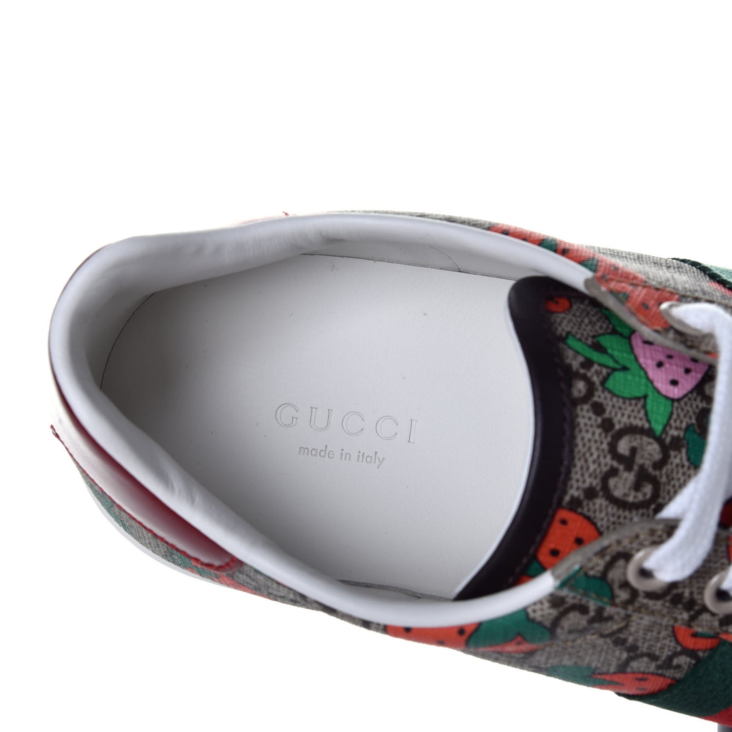 GG Supreme Monogram Strawberry Web Womens Ace Sneakers 39 Beige Multicolor Red Green