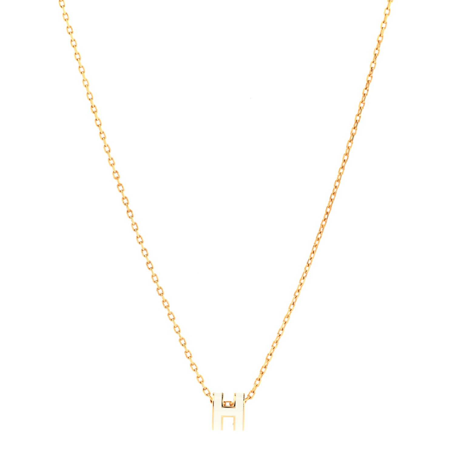 Hermes Lacquered Gold Mini Pop H Pendant Necklace White 1 of 8
