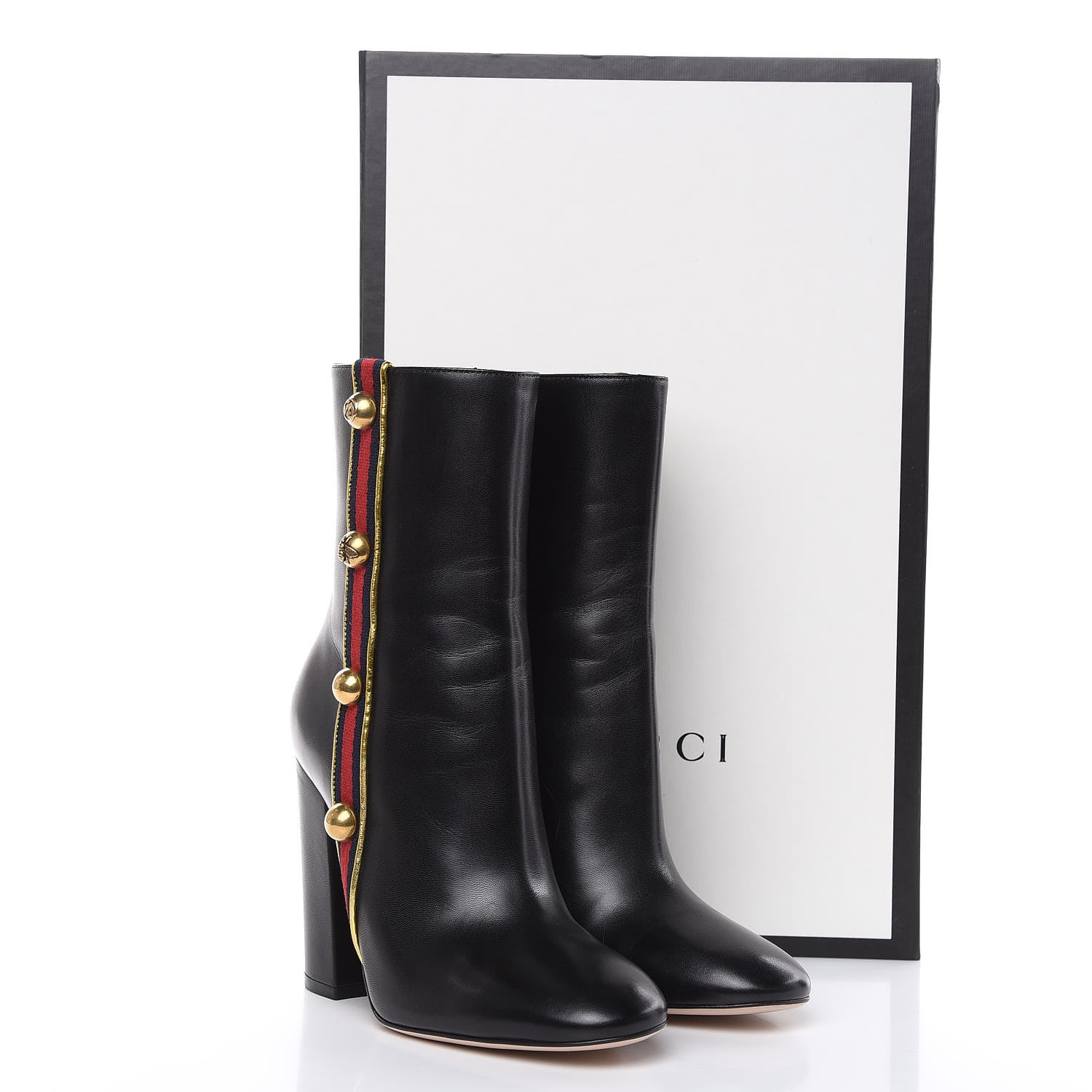 Gucci Malaga Kid Web Carly Mid Calf Boots 37 Black 10 of 10