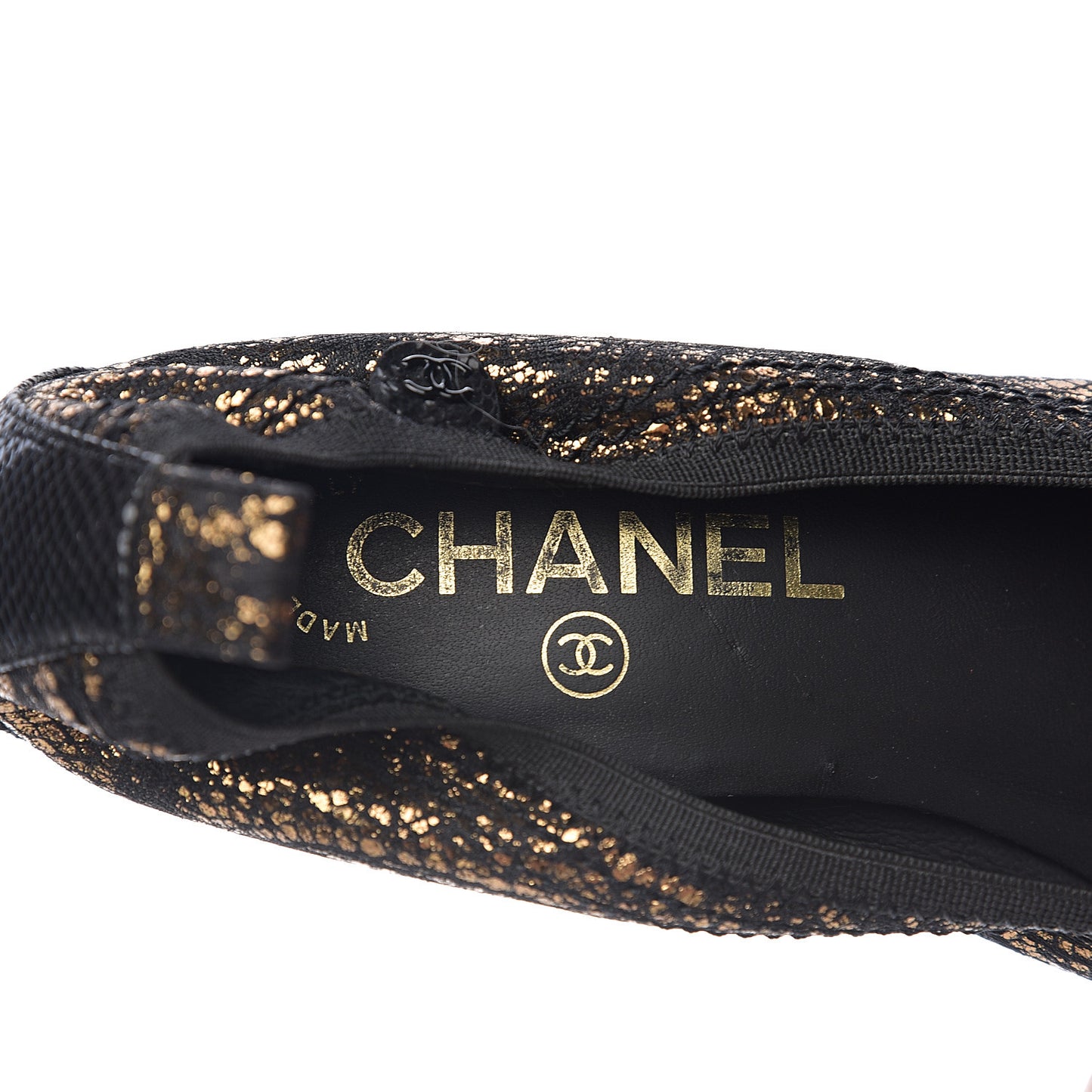 Metallic Fabric Elastic Cap Toe Pumps 37 Black Gold
