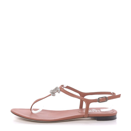 Chanel Lambskin Crystal Baguette CC Thong Sandals 38 Orange 1 of 10