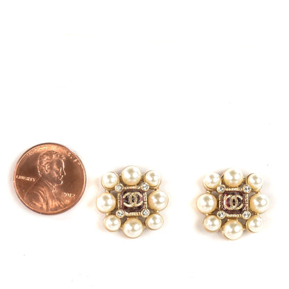 Chanel Pearl Crystal Enamel CC Earrings Gold 2 of 5